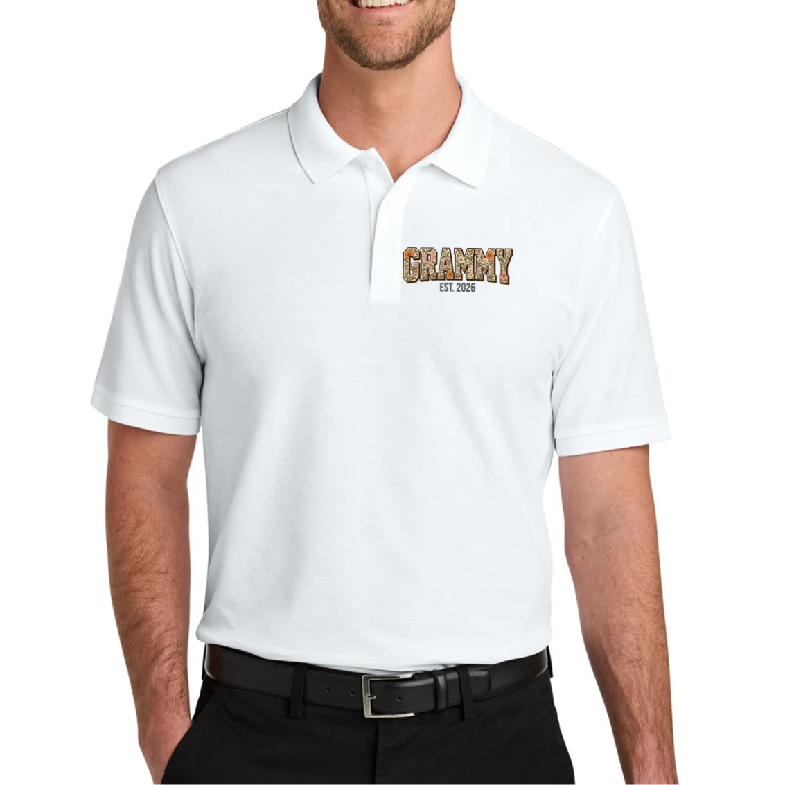 Floral Grandma Est. Year Personalized Gift - Custom Family Name Botanical Design Men's Polo - Front 1