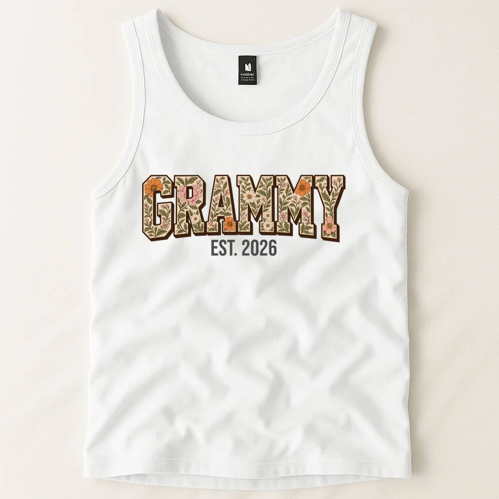 Floral Grandma Est. Year Personalized Gift - Custom Family Name Botanical Design Men's Tank Top - Front 1