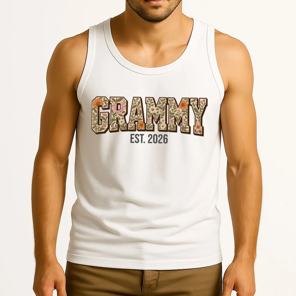 Floral Grandma Est. Year Personalized Gift - Custom Family Name Botanical Design Men's Tank Top - Front 2