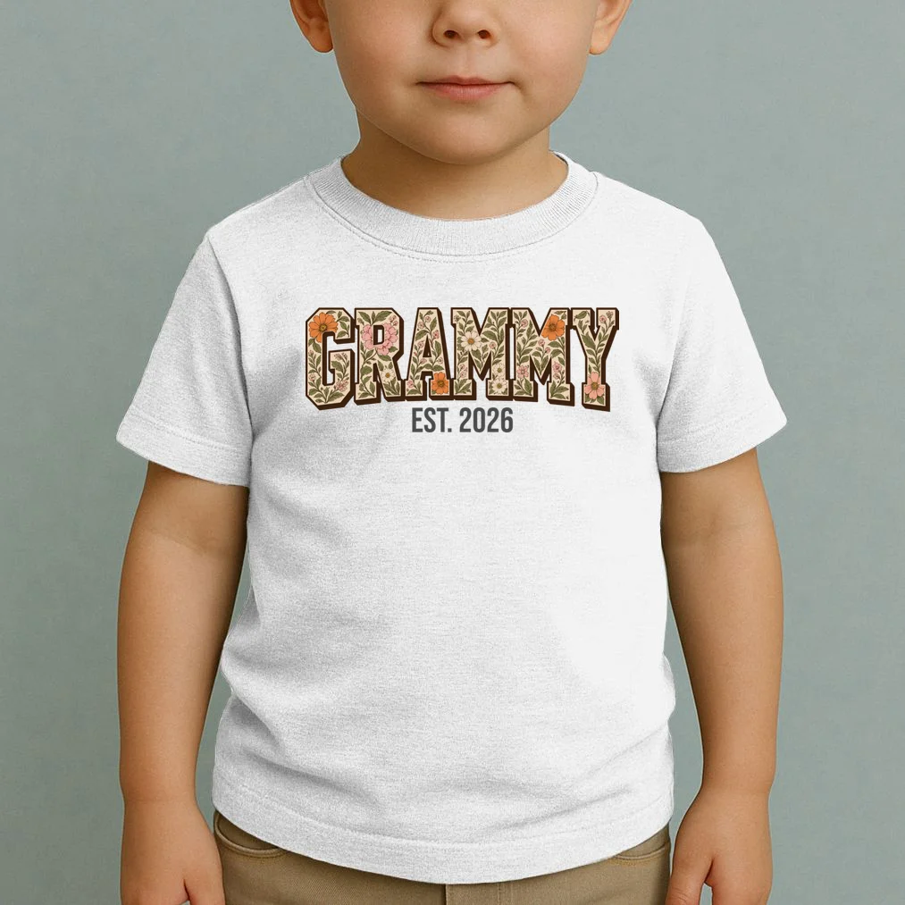 Floral Grandma Est. Year Personalized Gift - Custom Family Name Botanical Design Toddler T-Shirt - Front 1