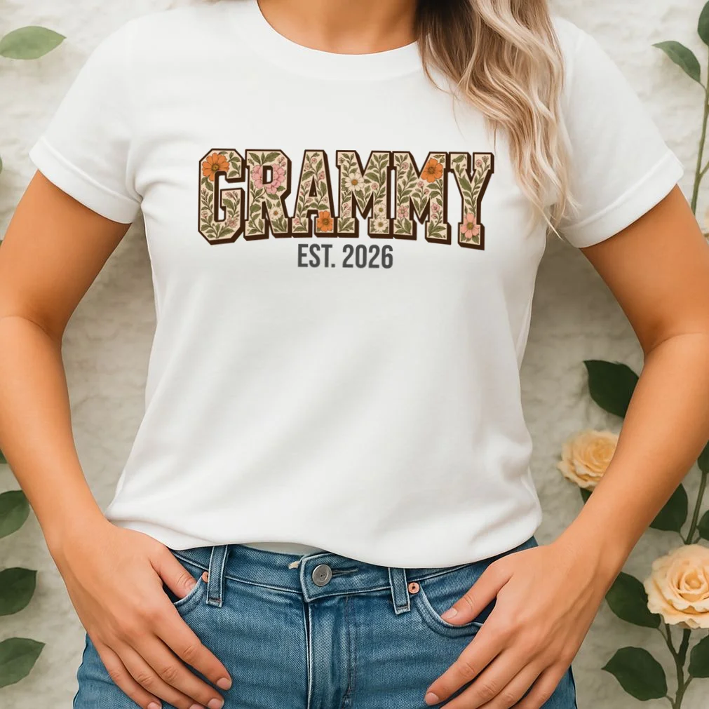 Floral Grandma Est. Year Personalized Gift - Custom Family Name Botanical Design Women's T-Shirt - Front 1
