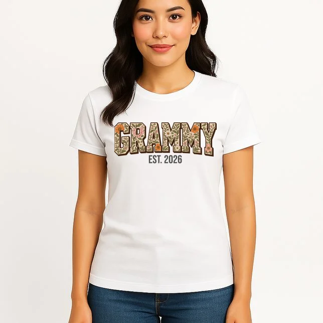 Floral Grandma Est. Year Personalized Gift - Custom Family Name Botanical Design Women's T-Shirt - Front 3