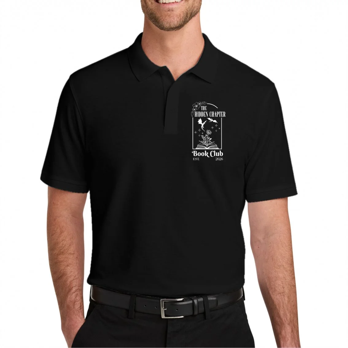 Fantasy Book Customizable Book Club Men's Polo - Front 1