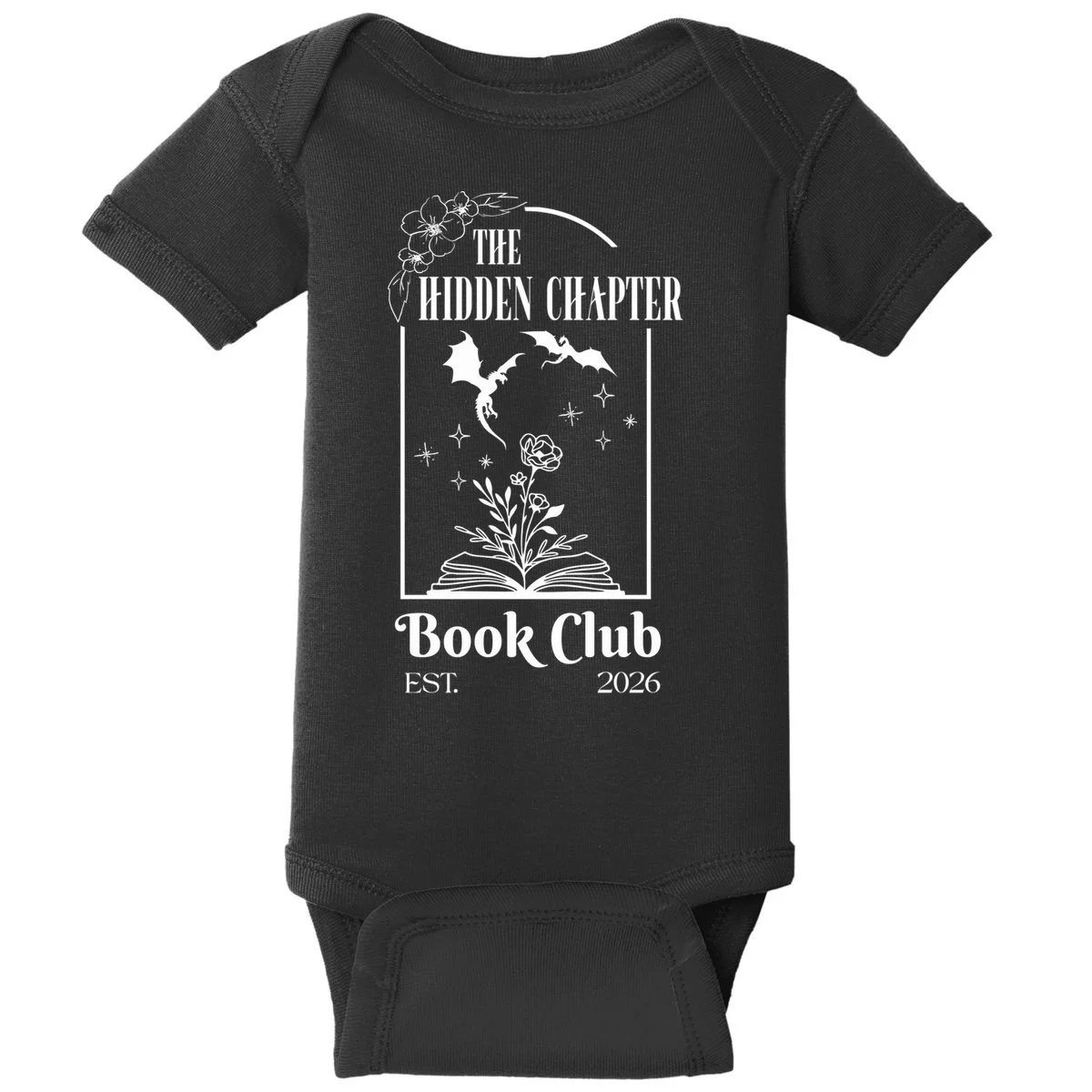 Fantasy Book Customizable Book Club Baby Bodysuit - Front