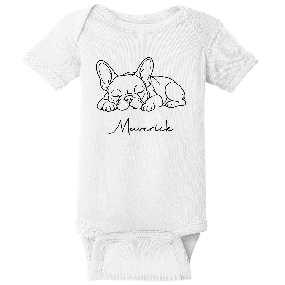 French Bulldog Frenchie Customizable Name Baby Bodysuit - Front