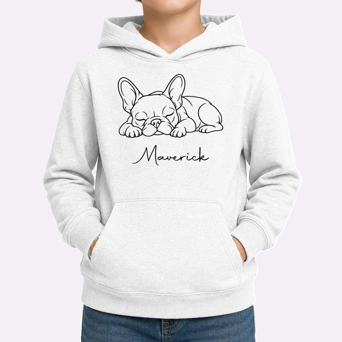 French Bulldog Frenchie Customizable Name Kids Hoodie - Front 1