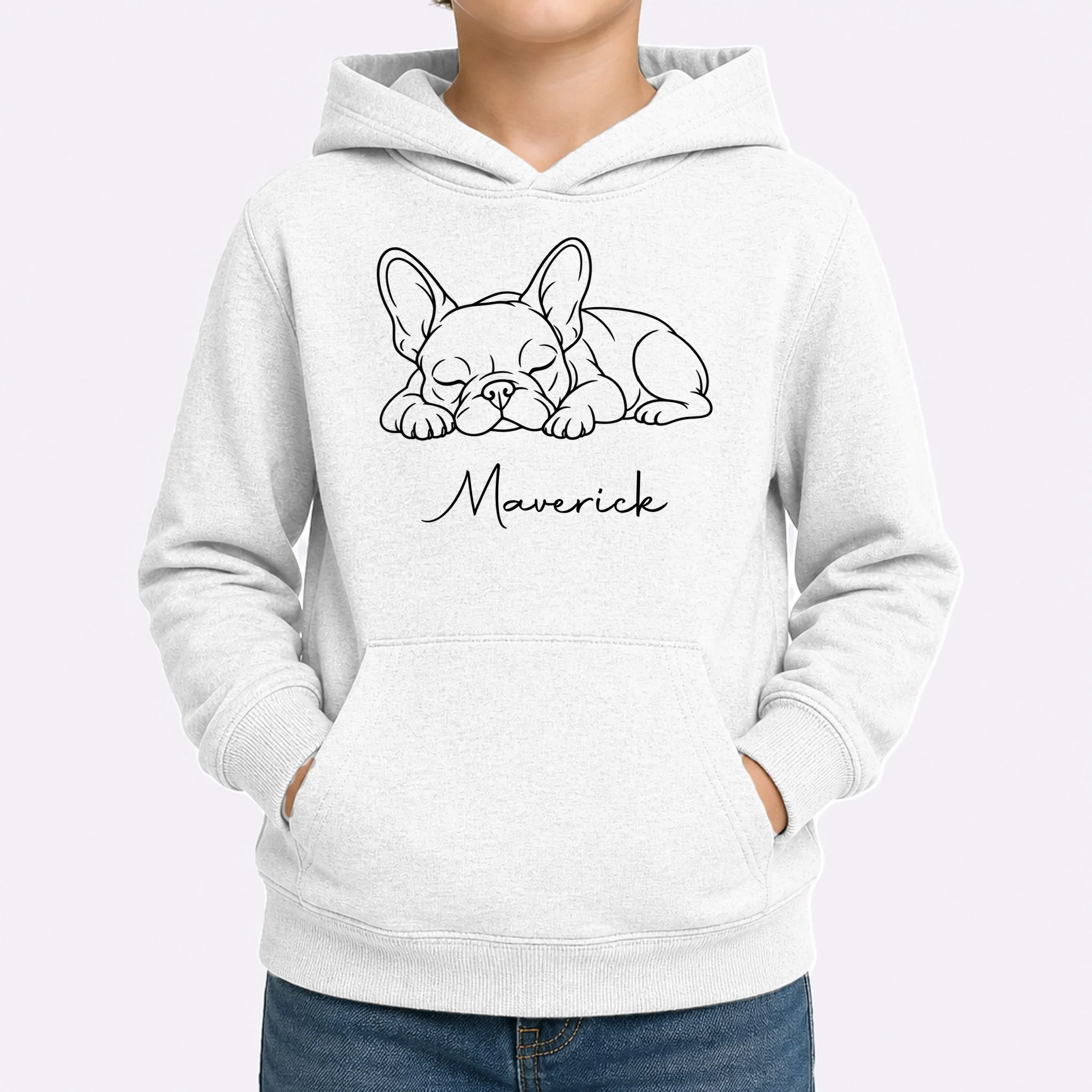 French Bulldog Frenchie Customizable Name Kids Hoodie - Front 1