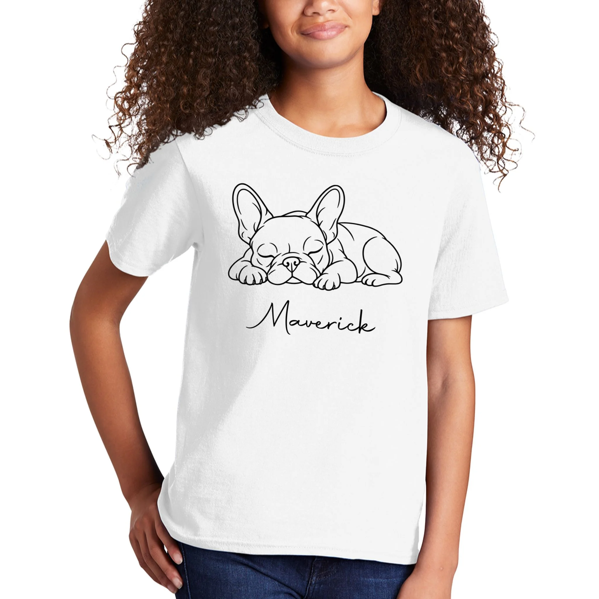 French Bulldog Frenchie Customizable Name Kids T-Shirt - Front 1