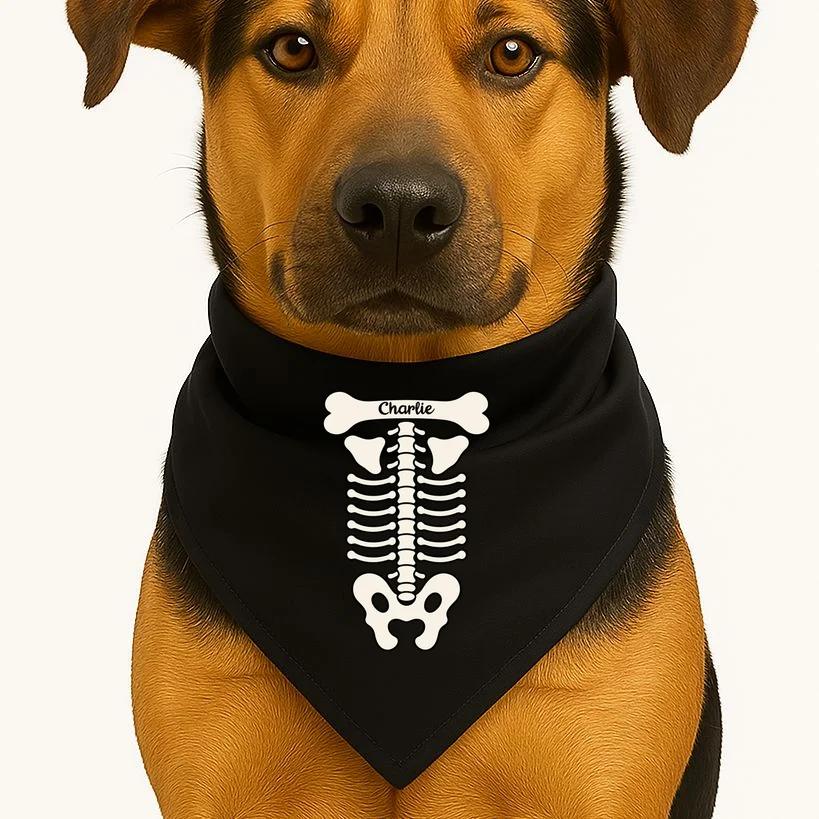Funny Dog Skeleton Custom Name Doggie Bandana Halloween Costume For Dogs - Front 1