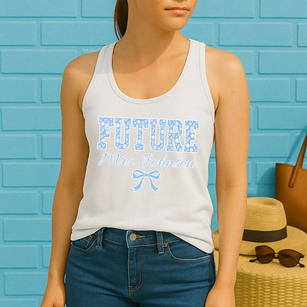 Future Mrs Cute Personalized Wedding Gift Women's Racerback Tank - Front 1