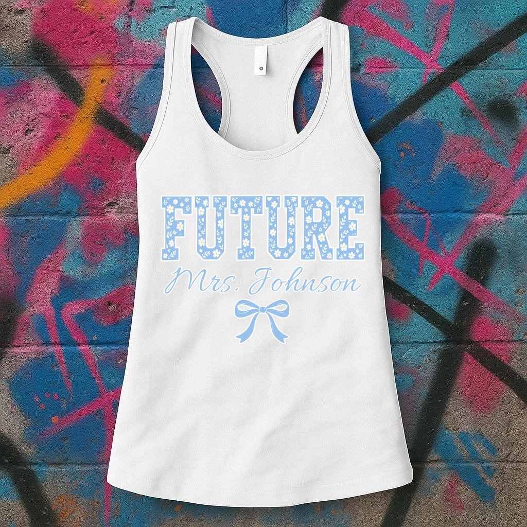 Future Mrs Cute Personalized Wedding Gift Women's Racerback Tank - Front 2