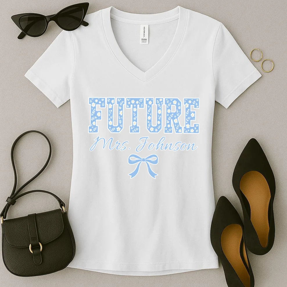 Future Mrs Cute Personalized Wedding Gift Women's V-Neck T-Shirt - Front 1