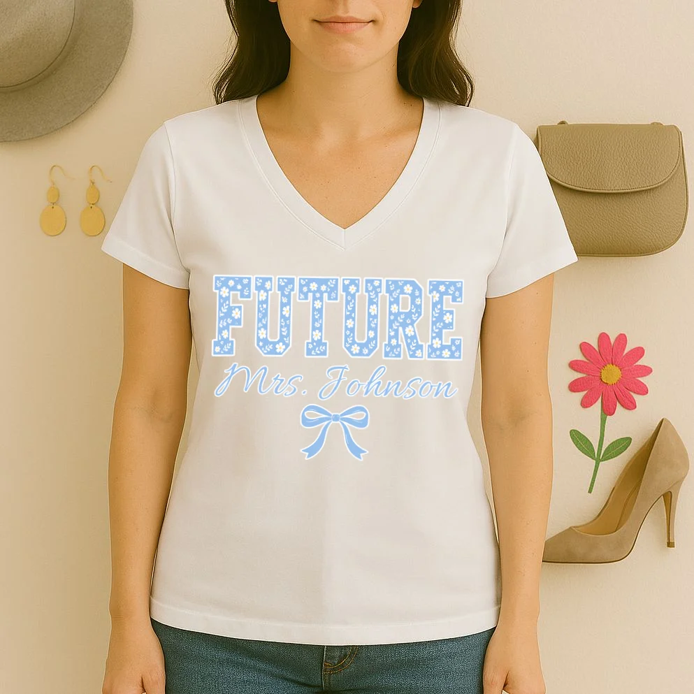 Future Mrs Cute Personalized Wedding Gift Women's V-Neck T-Shirt - Front 2