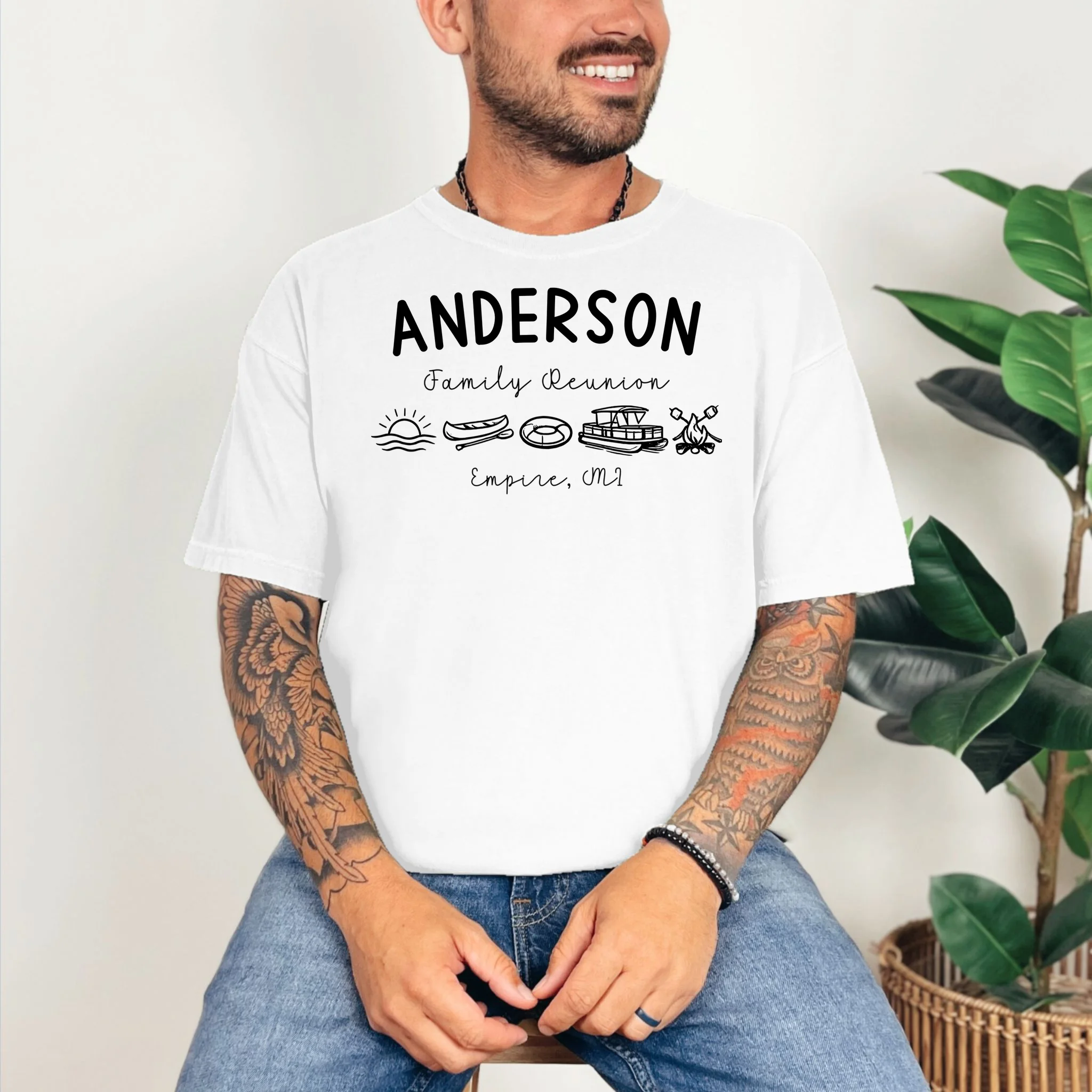 Family Reunion Personalized Camping Last Name and Location T-Shirt - Front 2