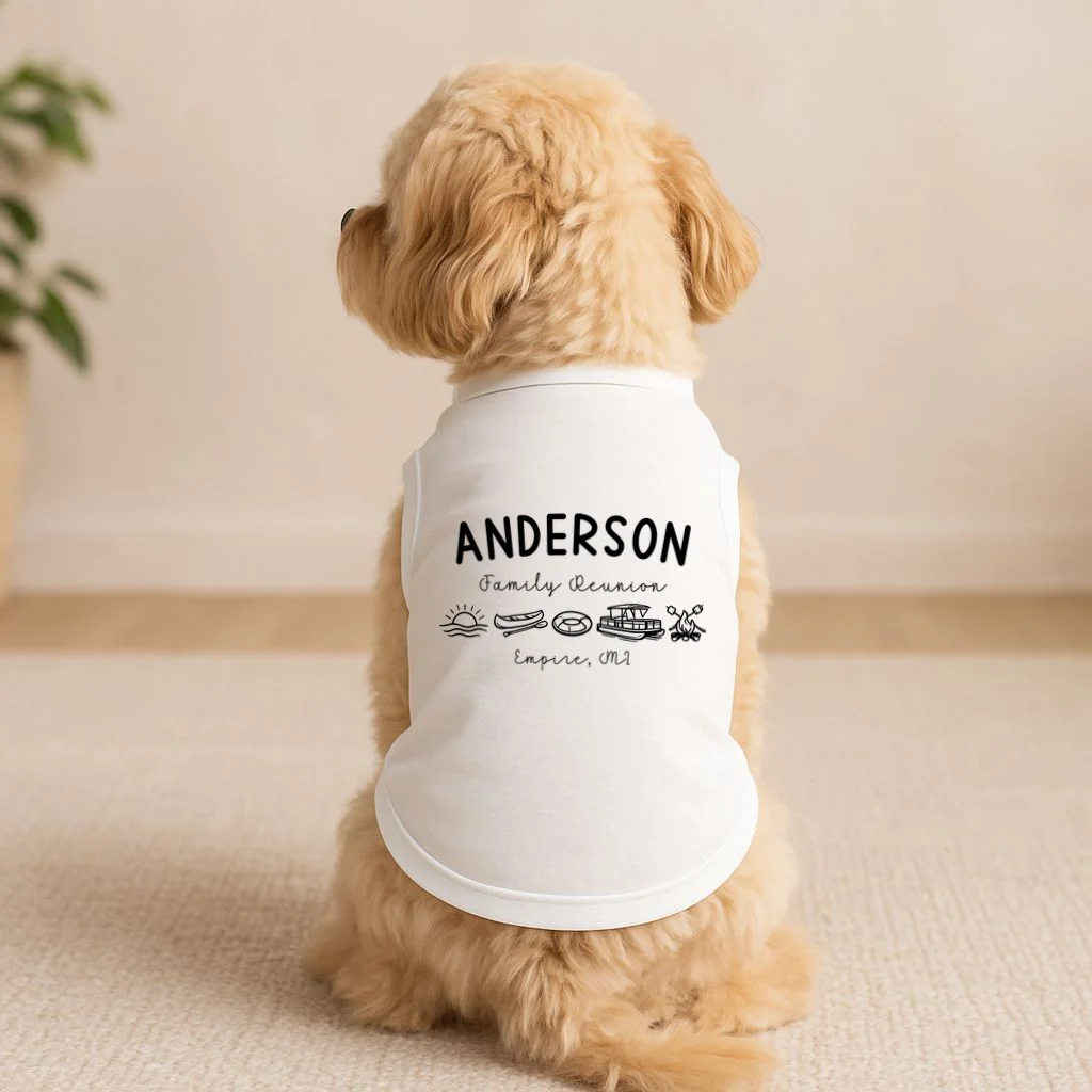 Family Reunion Personalized Camping Last Name and Location Doggie Tank - Front 1