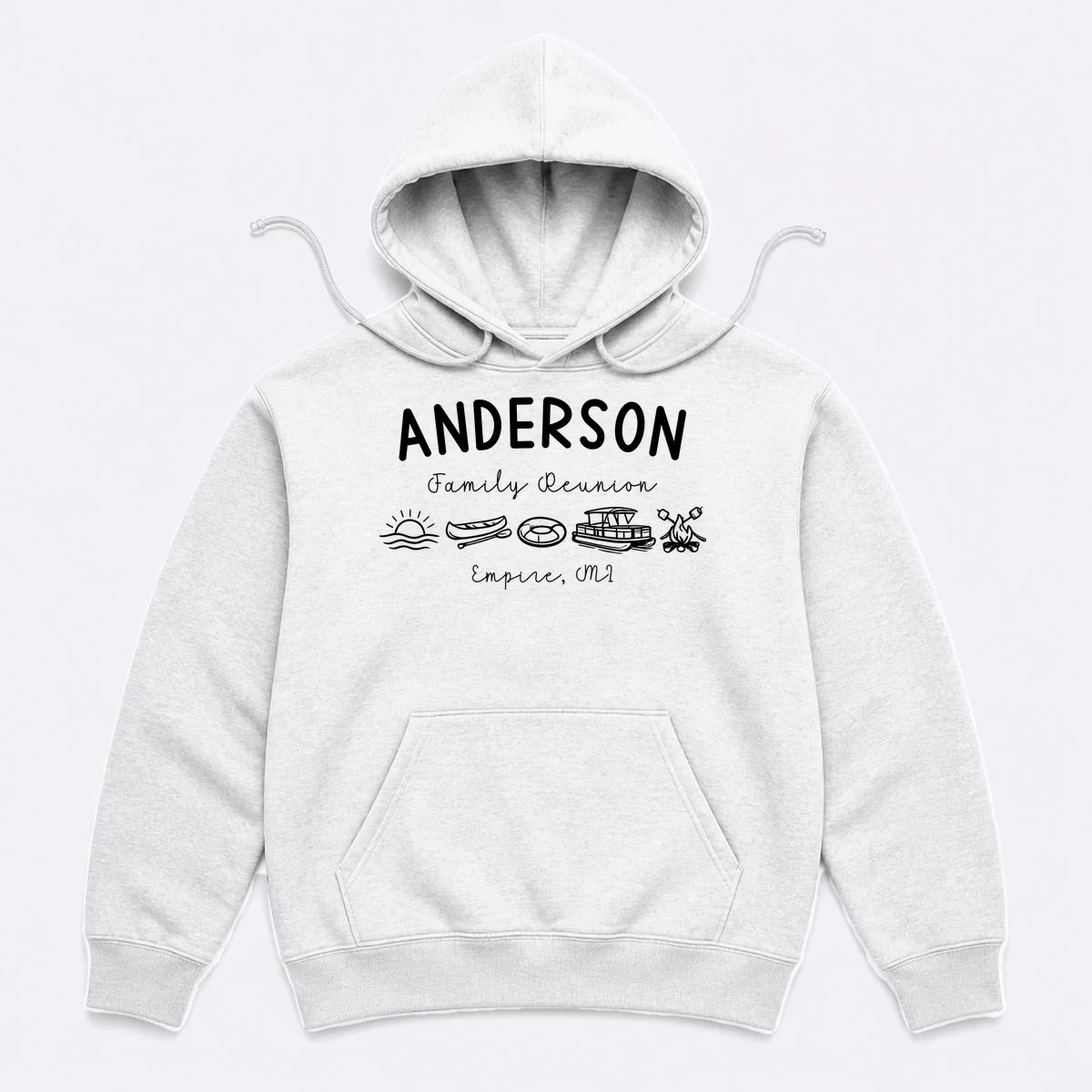 Family Reunion Personalized Camping Last Name and Location Hoodie - Front
