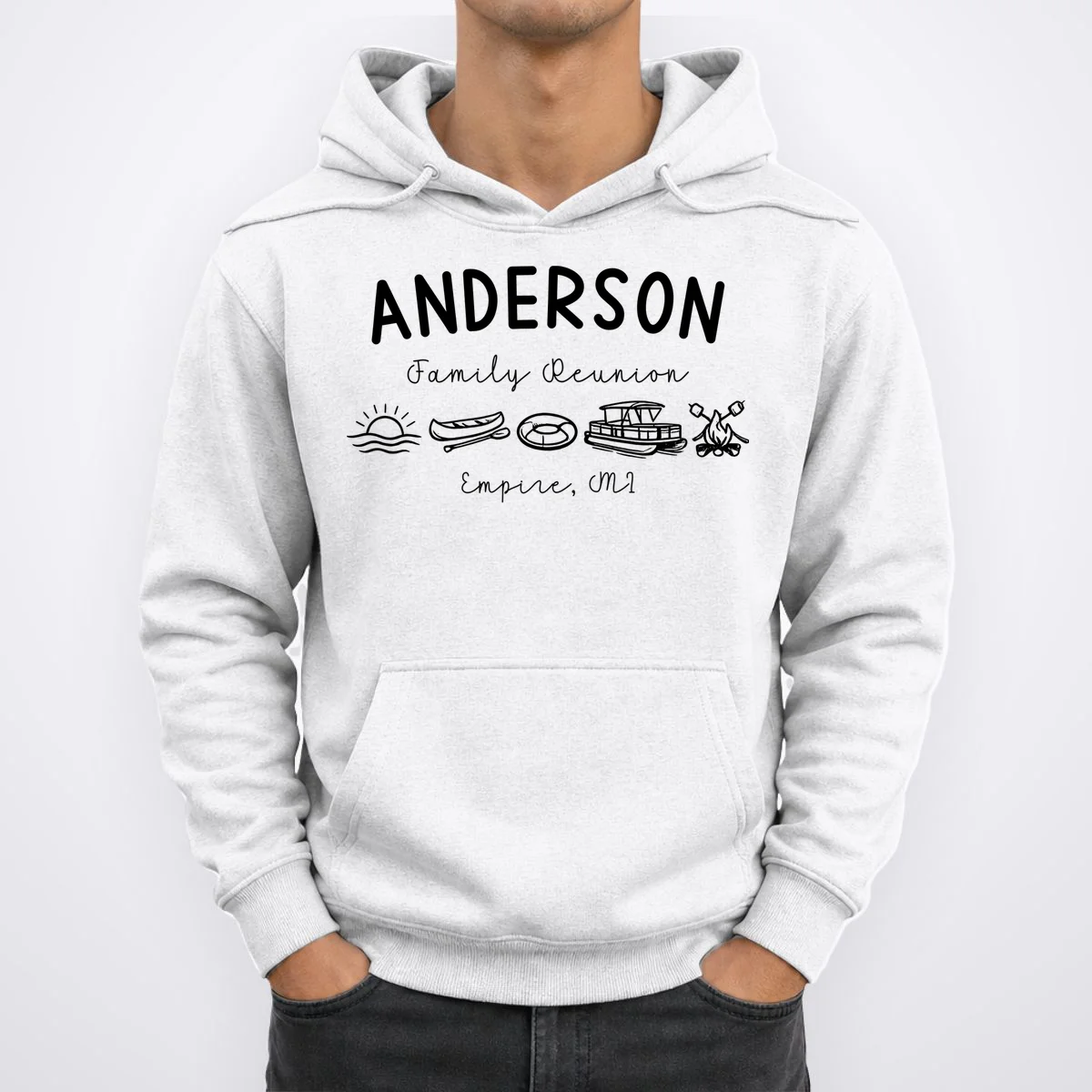 Family Reunion Personalized Camping Last Name and Location Men's Hoodie - Front 1