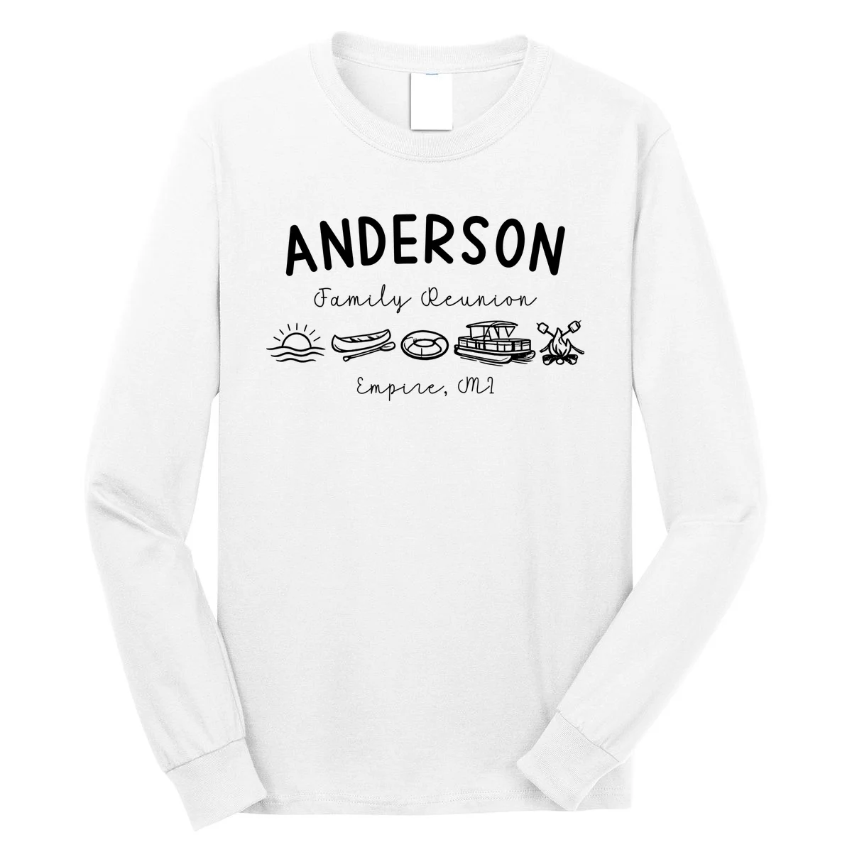 Family Reunion Personalized Camping Last Name and Location Long Sleeve Shirt - Front