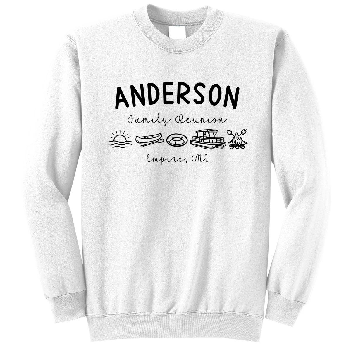 Family Reunion Personalized Camping Last Name and Location Sweatshirt - Front