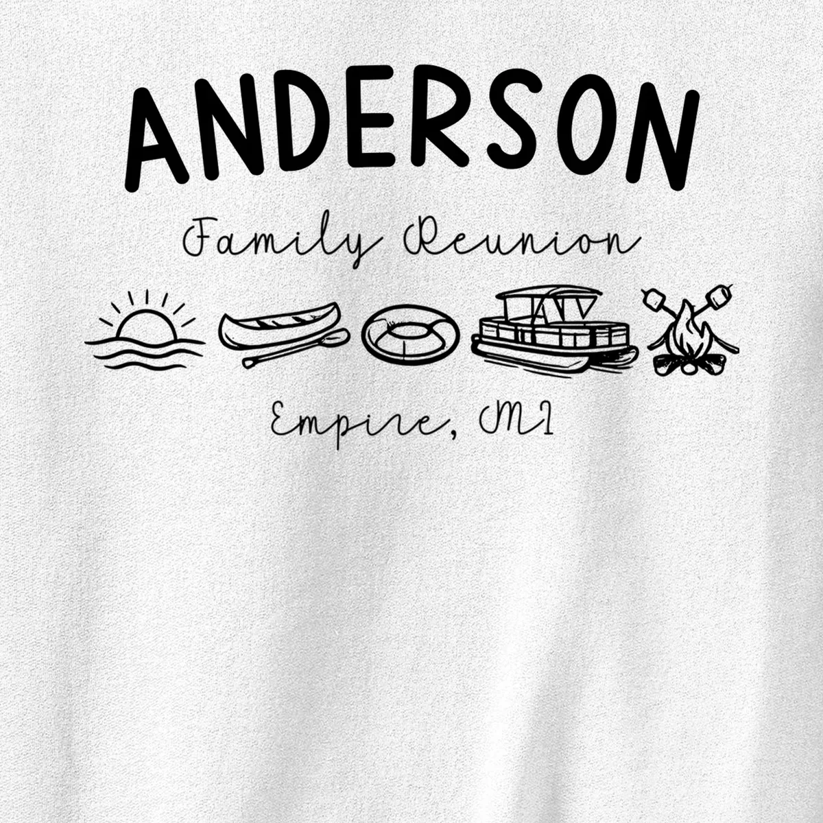 Family Reunion Personalized Camping Last Name and Location Men's Sweatshirt - Front - Close-up