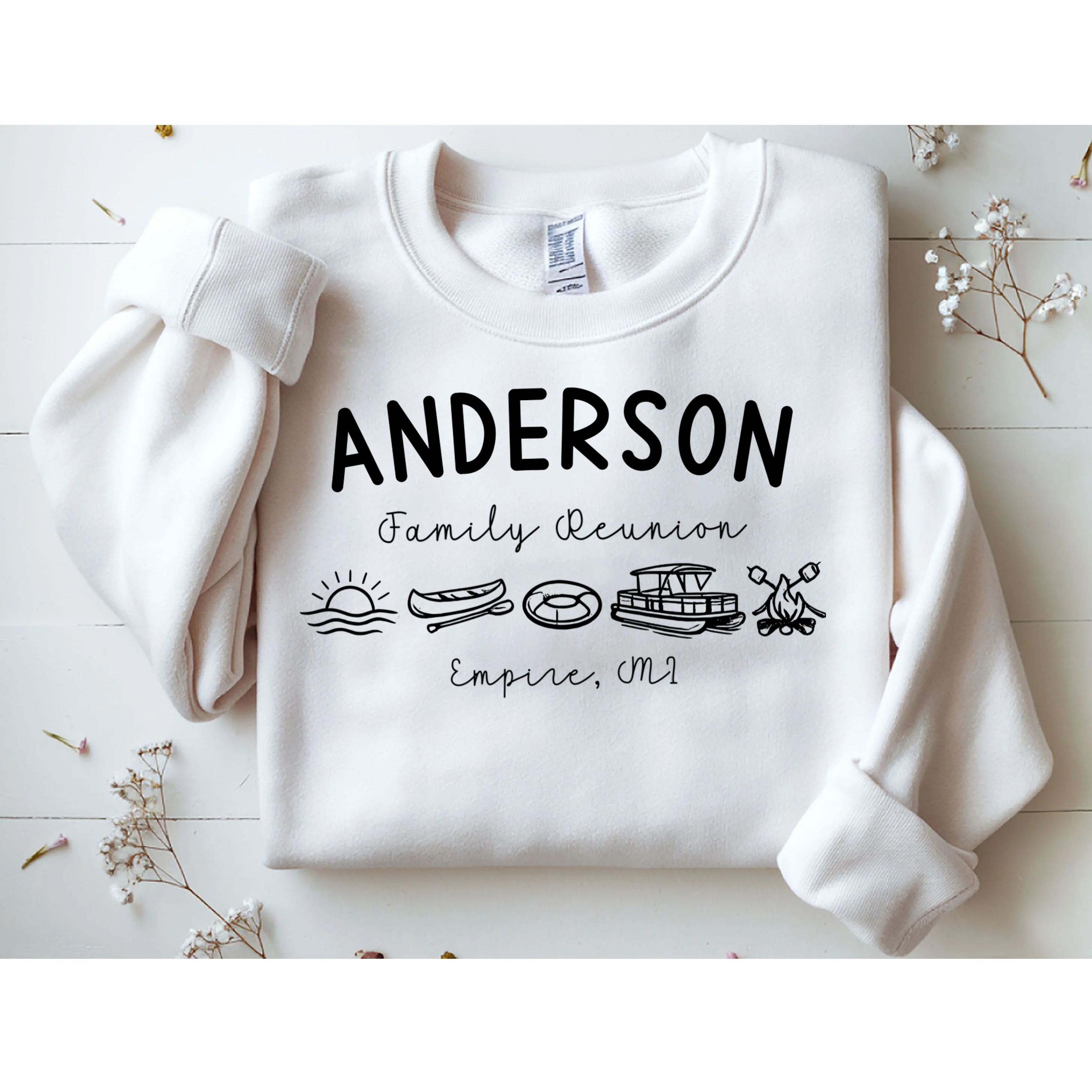 Family Reunion Personalized Camping Last Name and Location Sweatshirt - Front 1