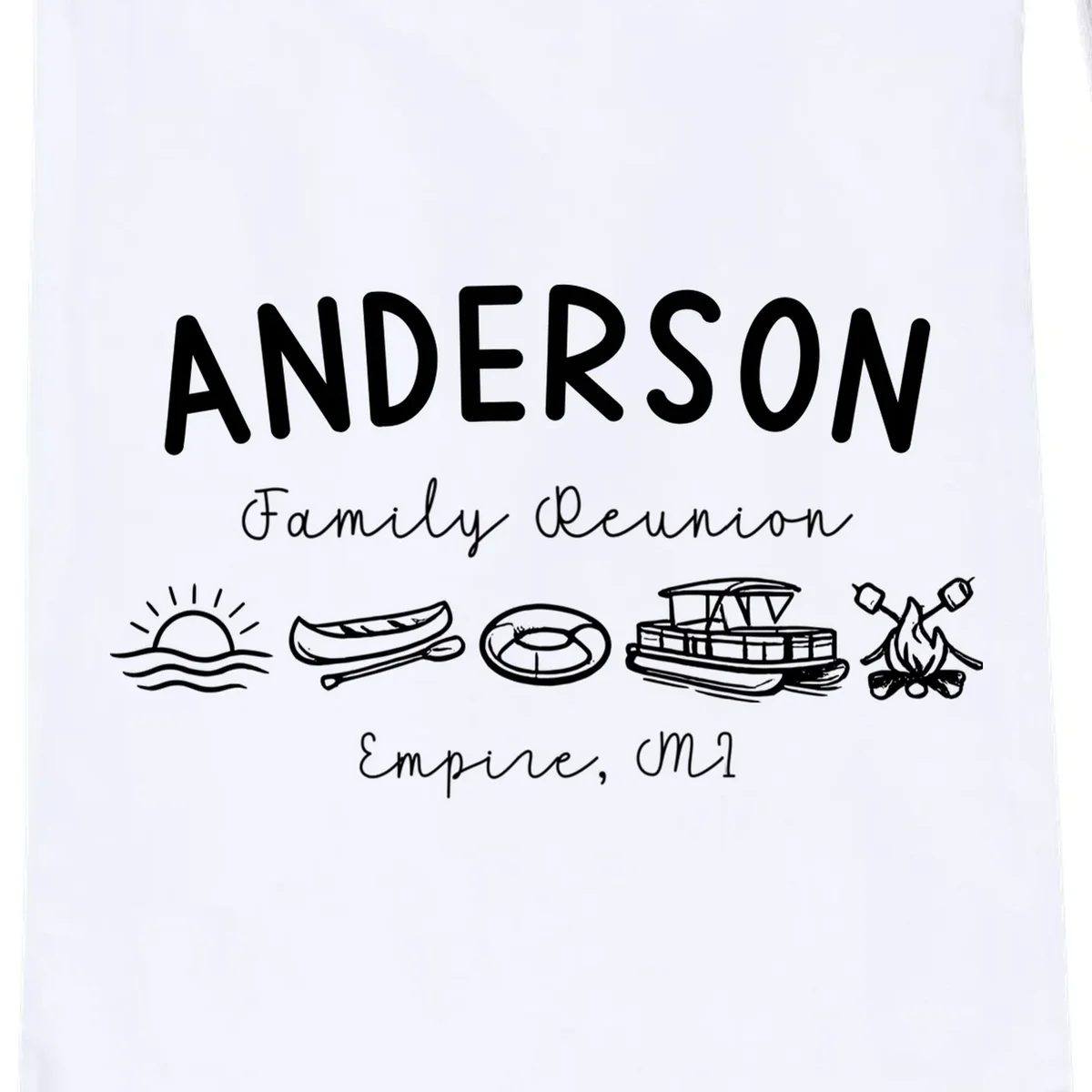 Family Reunion Personalized Camping Last Name and Location Drawstring Bag - Front - Close-up