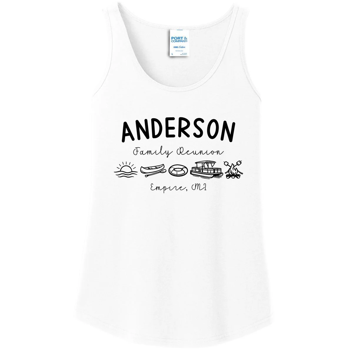 Family Reunion Personalized Camping Last Name and Location Women's Tank Top - Front