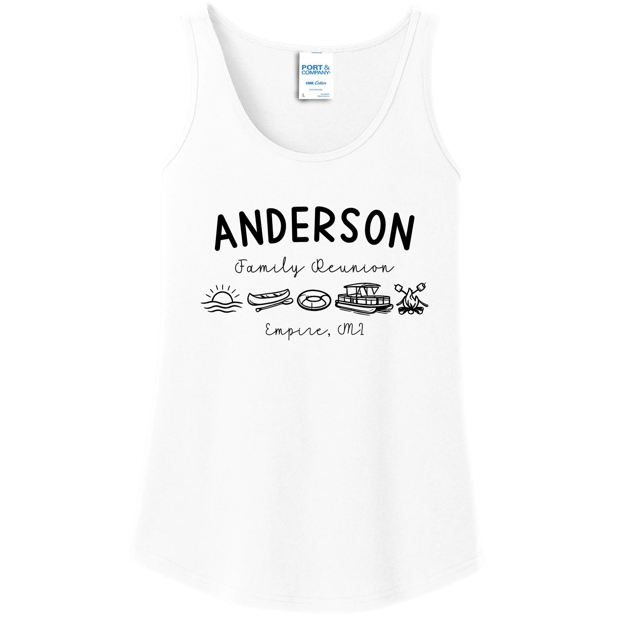 Family Reunion Personalized Camping Last Name and Location Women's Tank Top - Front