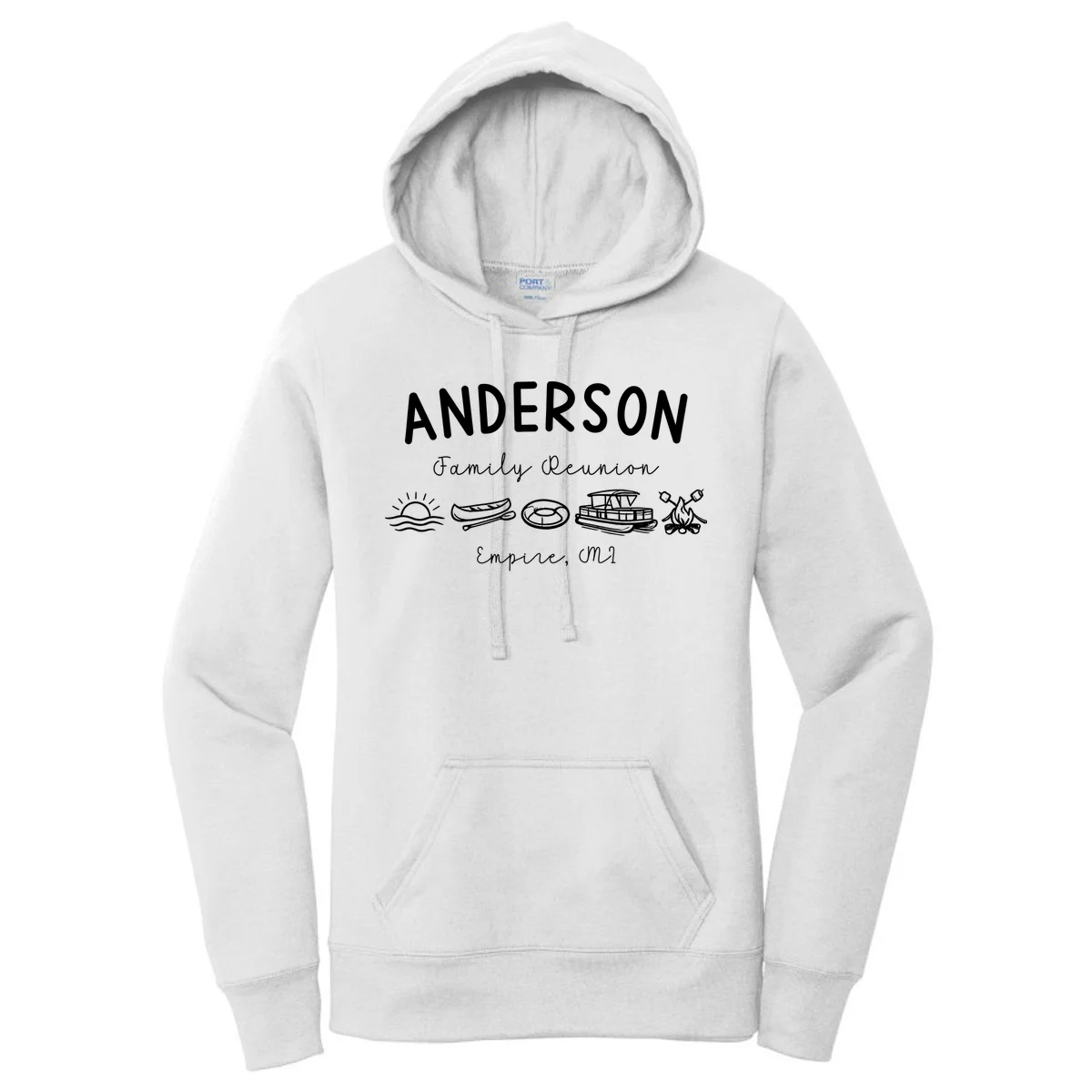 Family Reunion Personalized Camping Last Name and Location Women's Pullover Hoodie - Front
