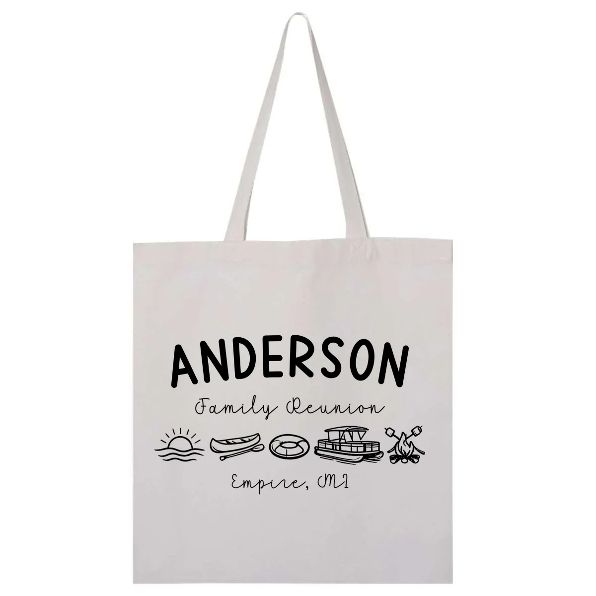 Family Reunion Personalized Camping Last Name and Location Tote Bag - Front