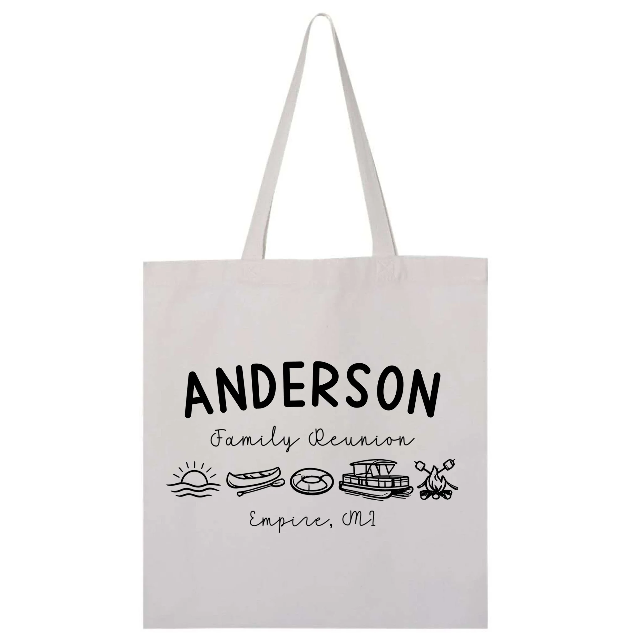 Family Reunion Personalized Camping Last Name and Location Tote Bag - Front