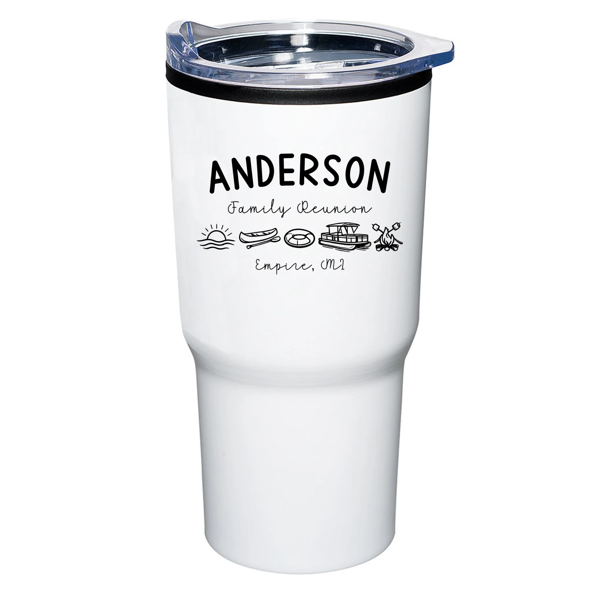 Family Reunion Personalized Camping Last Name and Location 20oz Tumbler - Front