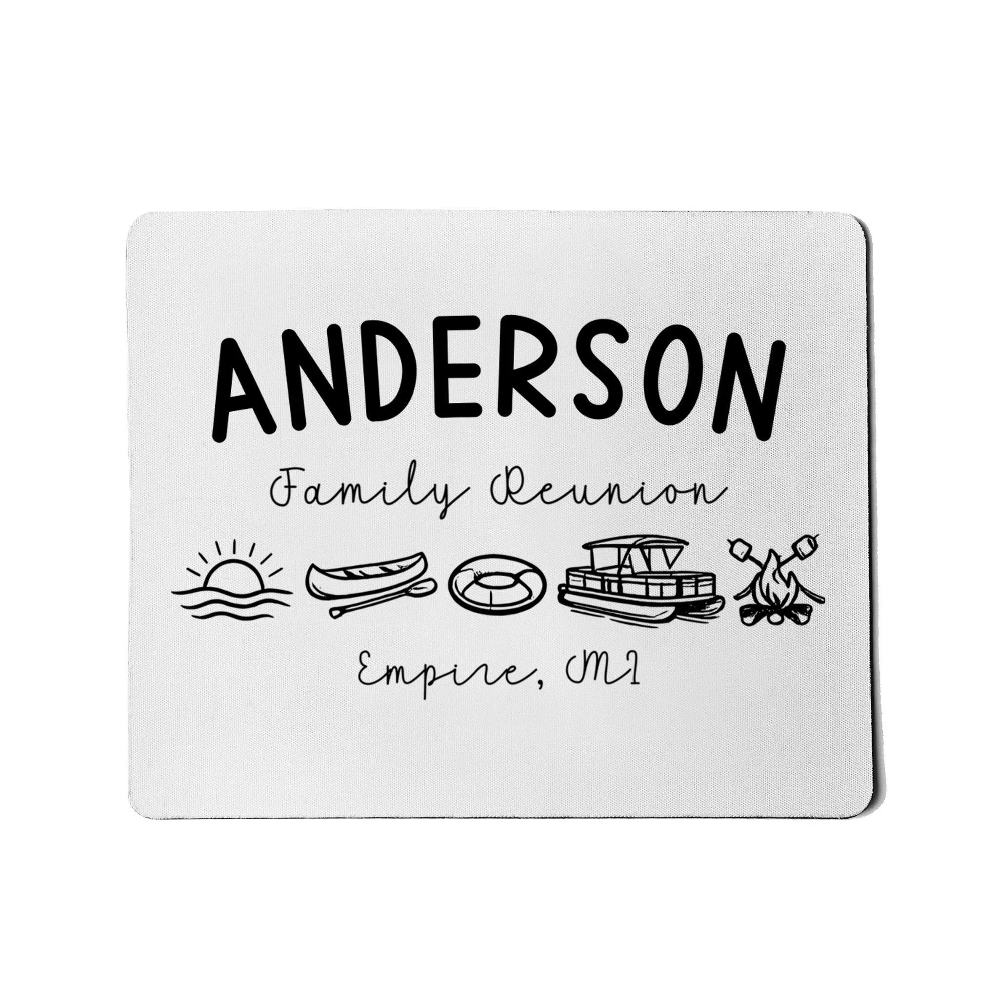 Family Reunion Personalized Camping Last Name and Location Mouse Pad - Front