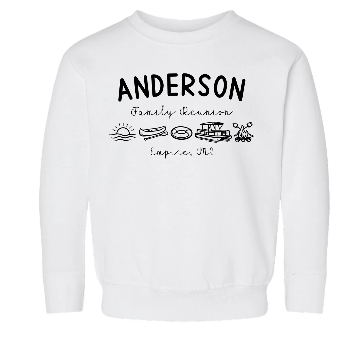 Family Reunion Personalized Camping Last Name and Location Toddler Sweatshirt - Front