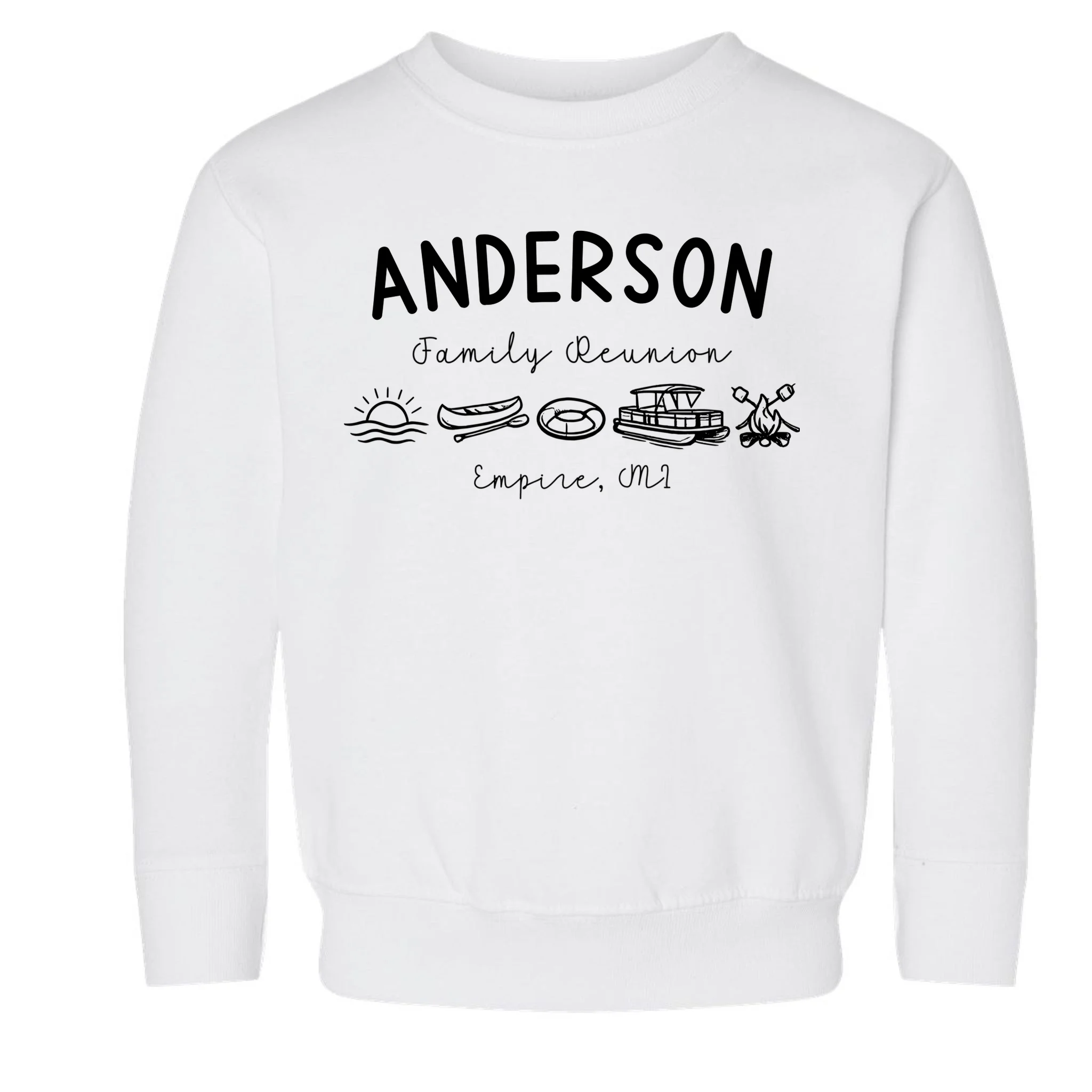 Family Reunion Personalized Camping Last Name and Location Toddler Sweatshirt - Front