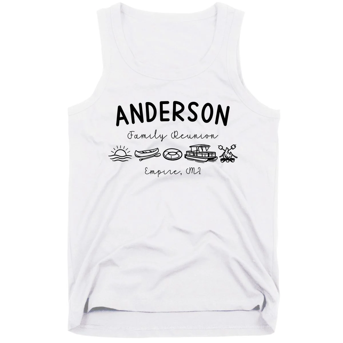 Family Reunion Personalized Camping Last Name and Location Tank Top - Front