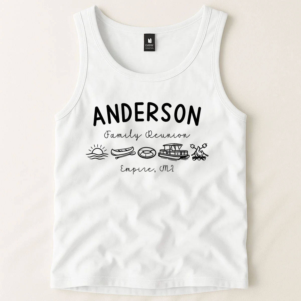 Family Reunion Personalized Camping Last Name and Location Tank Top - Front 1