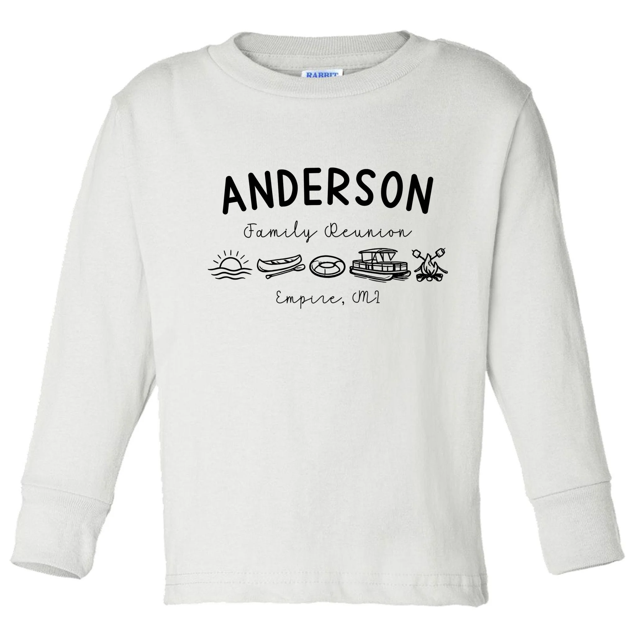 Family Reunion Personalized Camping Last Name and Location Toddler Long Sleeve Shirt - Front