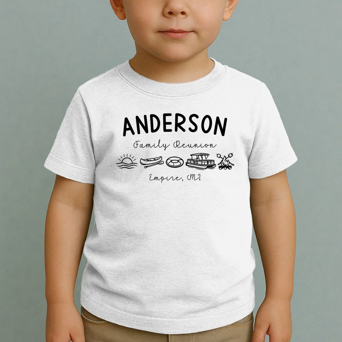 Family Reunion Personalized Camping Last Name and Location Toddler T-Shirt - Front 1