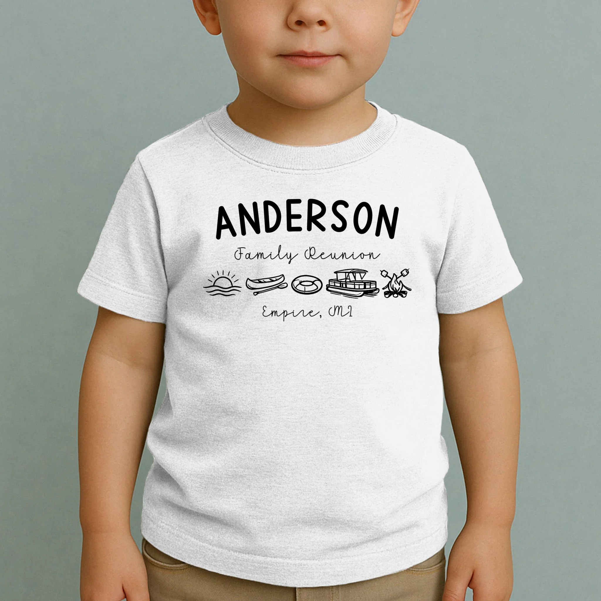 Family Reunion Personalized Camping Last Name and Location Toddler T-Shirt - Front 1