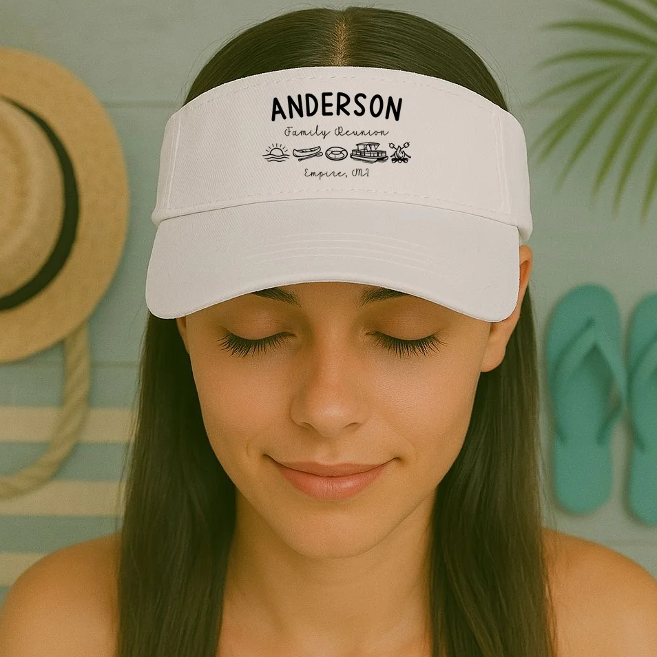 Family Reunion Personalized Camping Last Name and Location Visor - Front 1