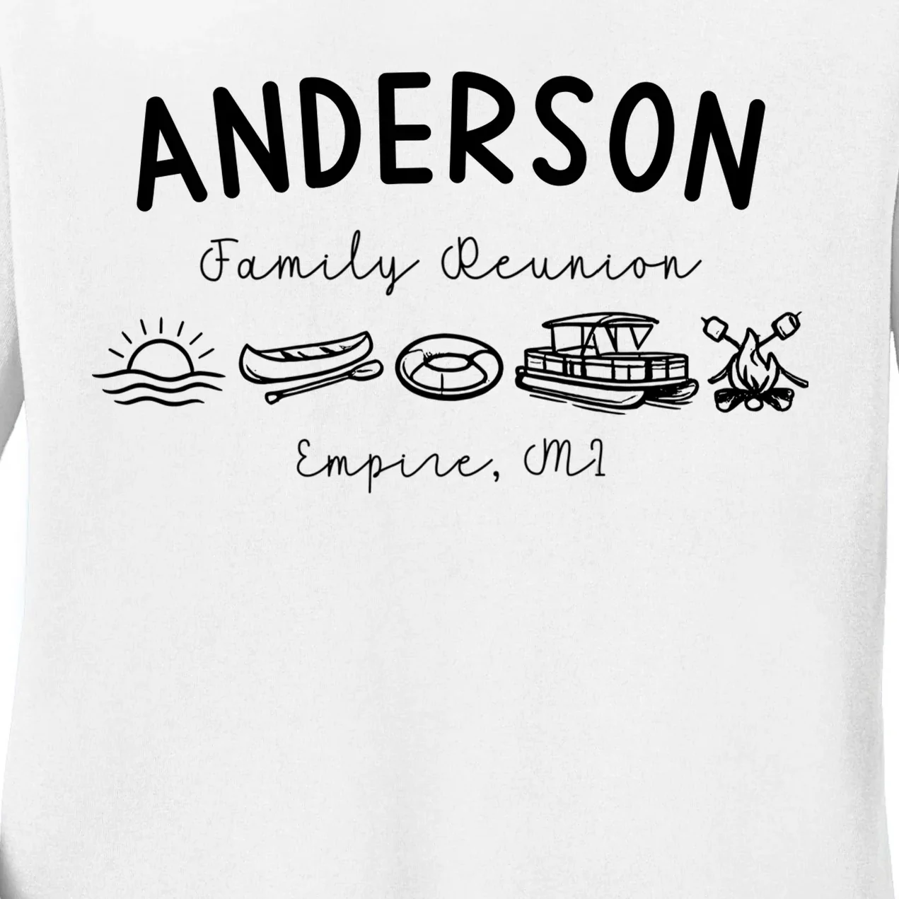 Family Reunion Personalized Camping Last Name and Location Women's Long Sleeve Shirt - Front - Close-up