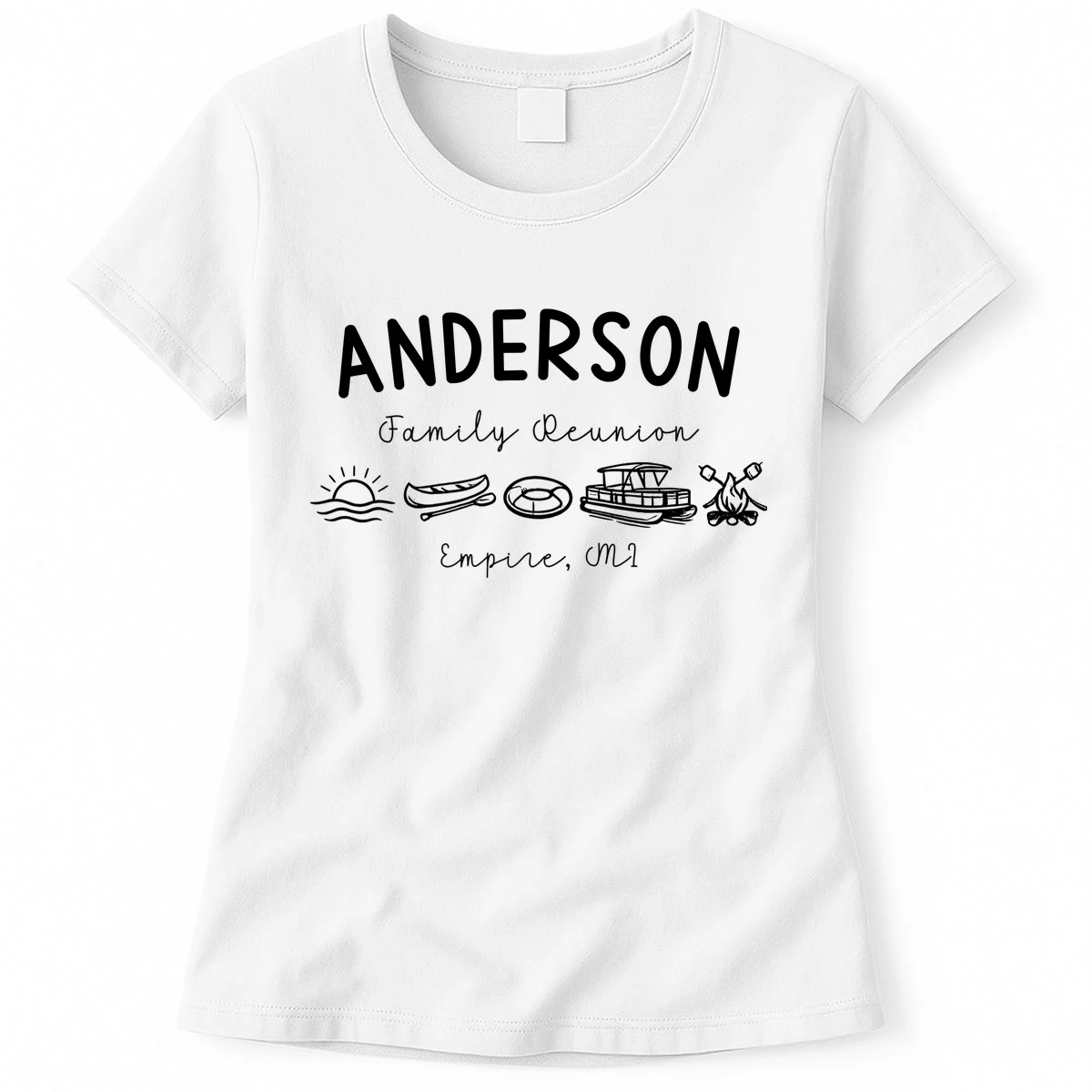 Family Reunion Personalized Camping Last Name and Location Women's T-Shirt - Front
