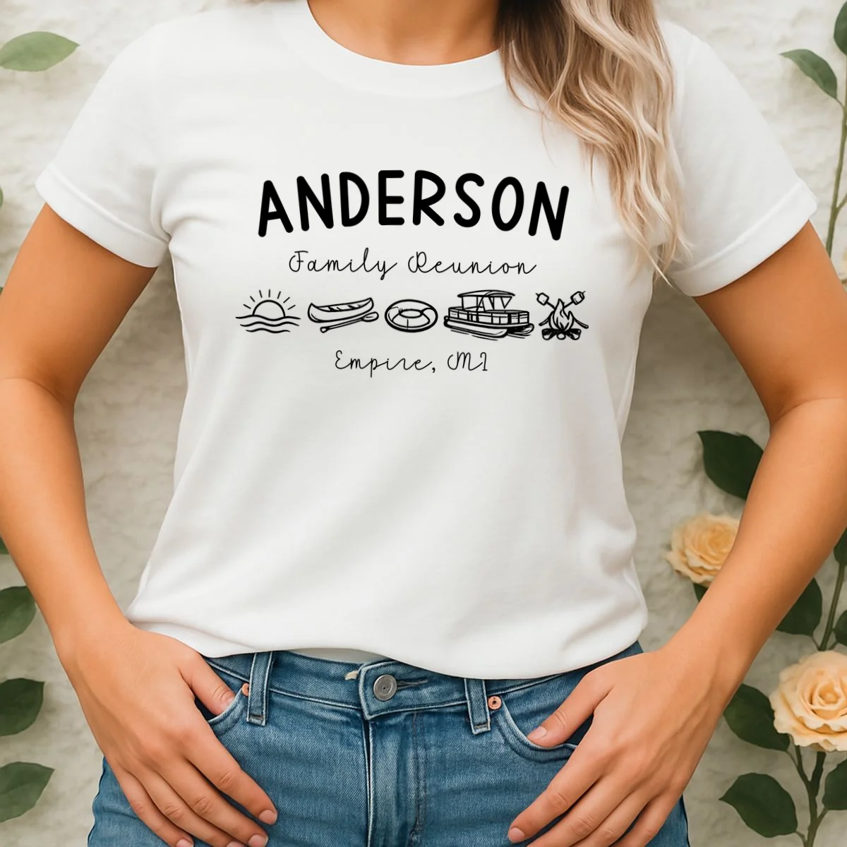 Family Reunion Personalized Camping Last Name and Location Women's T-Shirt - Front 1