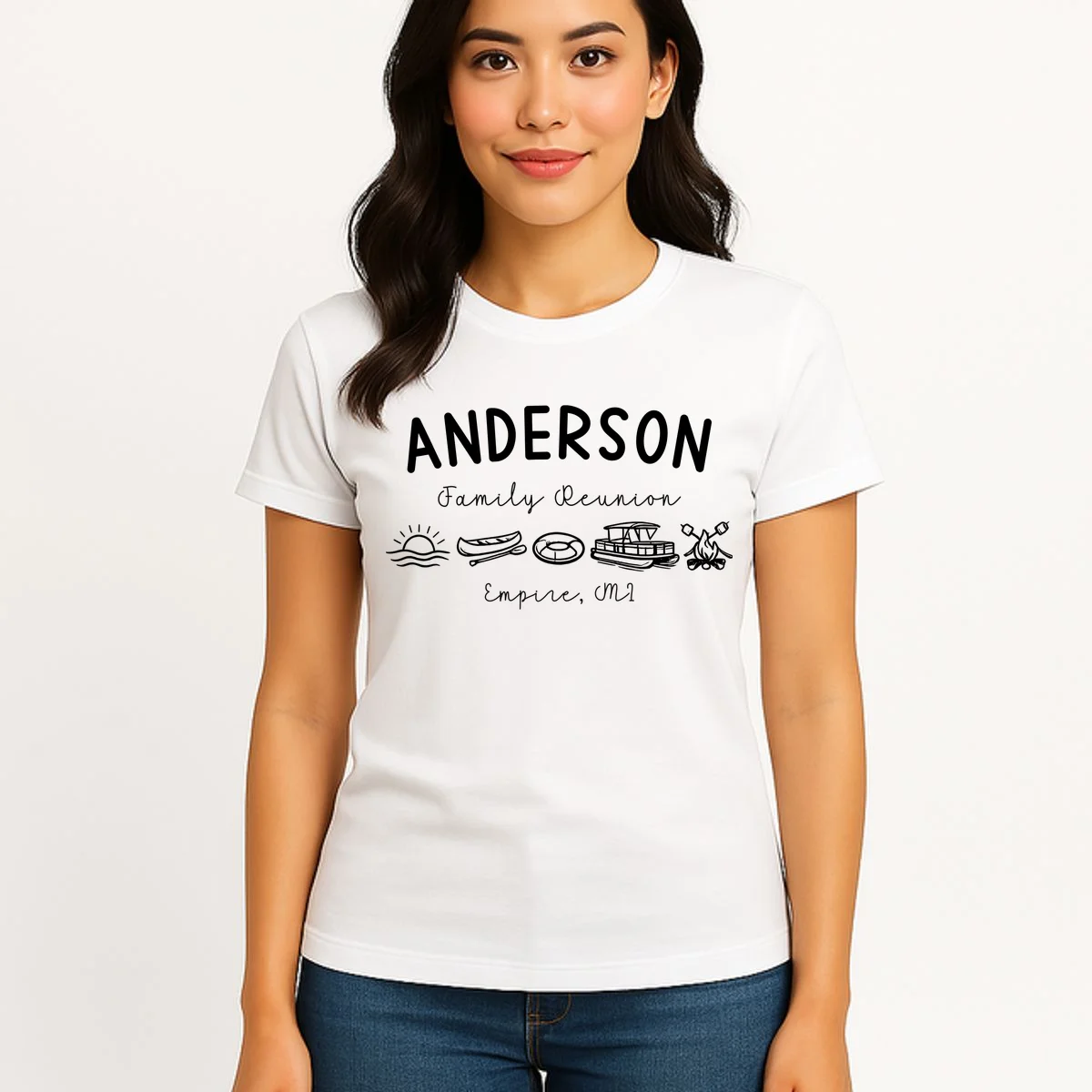 Family Reunion Personalized Camping Last Name and Location Women's T-Shirt - Front 3