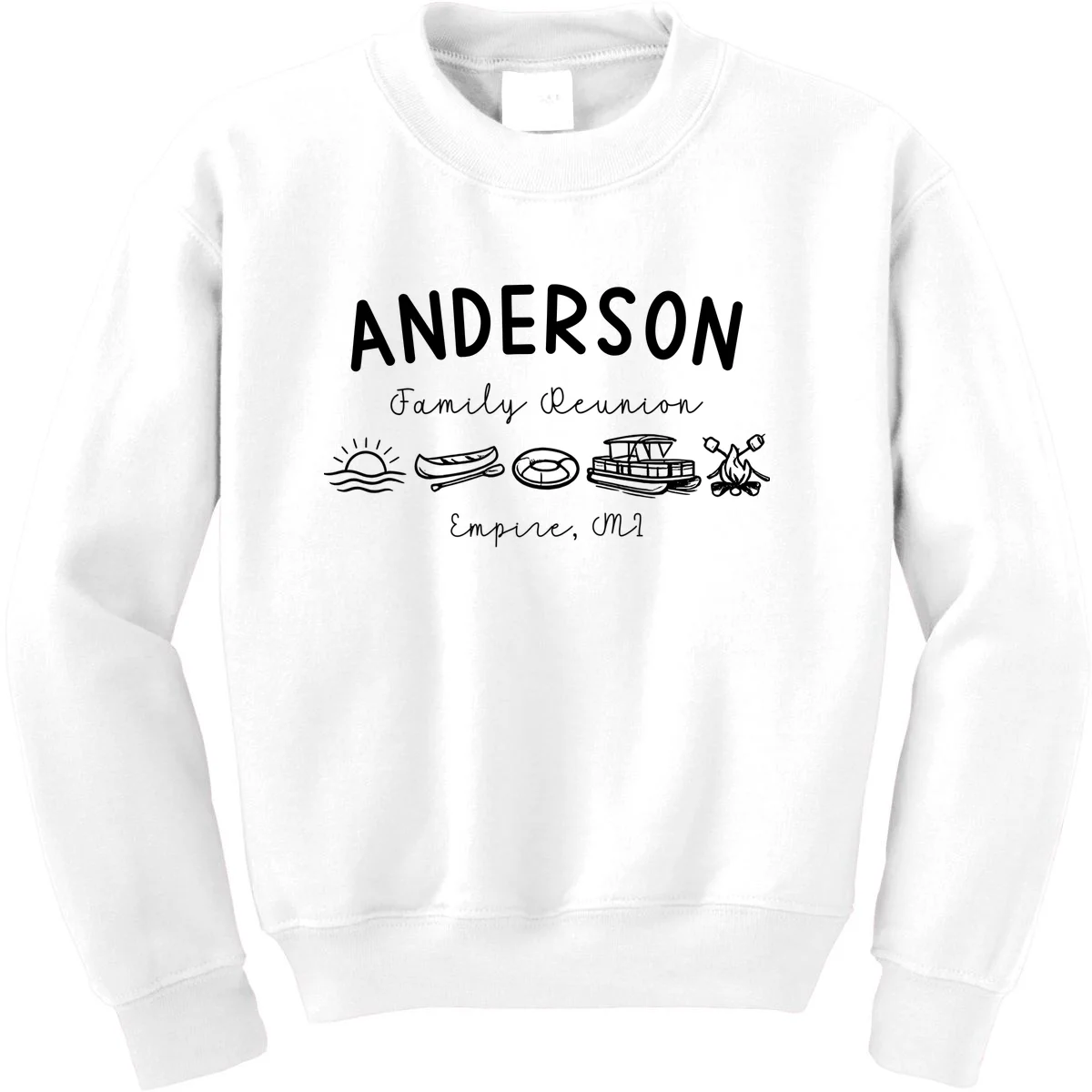 Family Reunion Personalized Camping Last Name and Location Kids Sweatshirt - Front