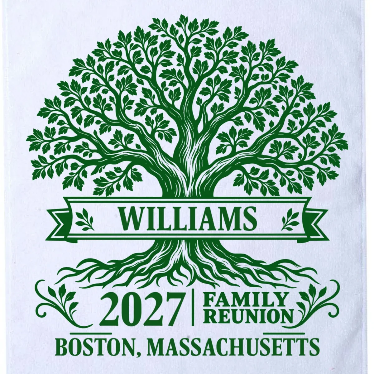 Custom Family Tree Family Reunion Golf Towel - Front - Close-up