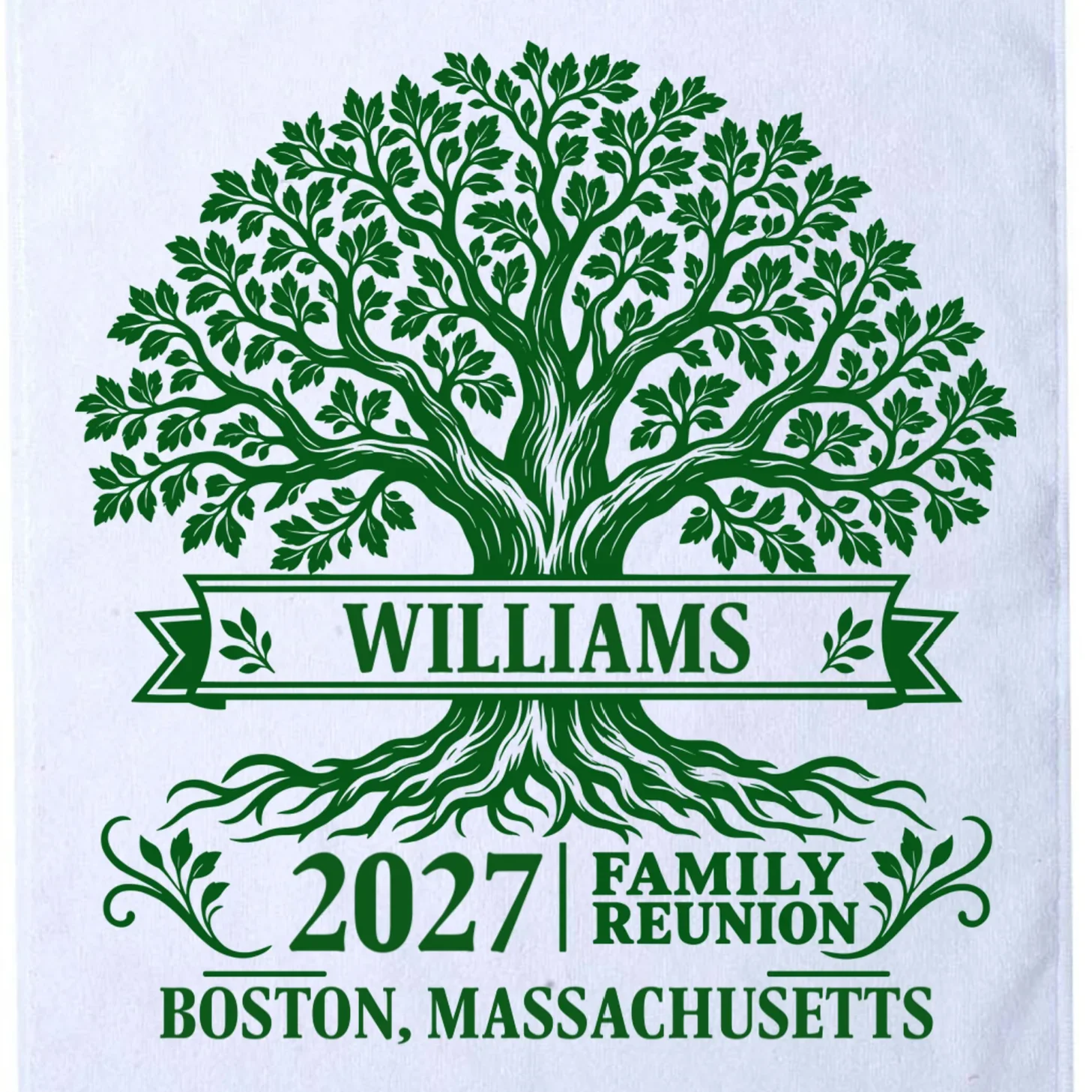 Custom Family Tree Family Reunion Golf Towel - Front - Close-up