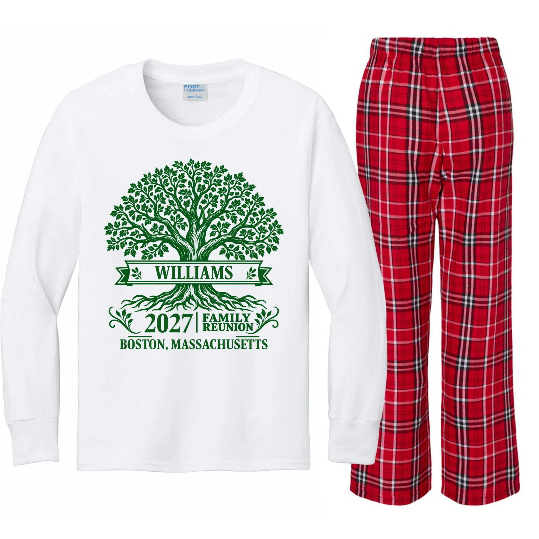 Custom Family Tree Family Reunion Kids Long Sleeve Pajamas - Front
