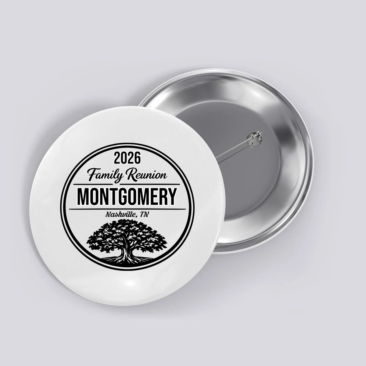 Family Tree Customizable Family Reunion Year, Name, Location Button - Front